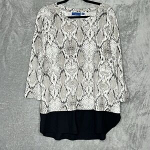 Apt 9 XXL 2X Top Shirt Gray Snake Print 3/4 Sleeve Scoop Neck Stretch Womens
